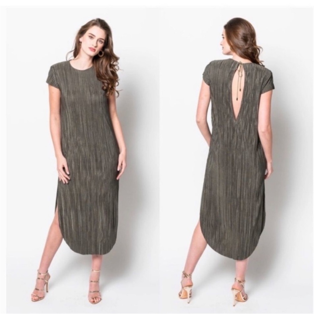 Sabina Musayev Olive Green Textured Stretch Maxi Dress
